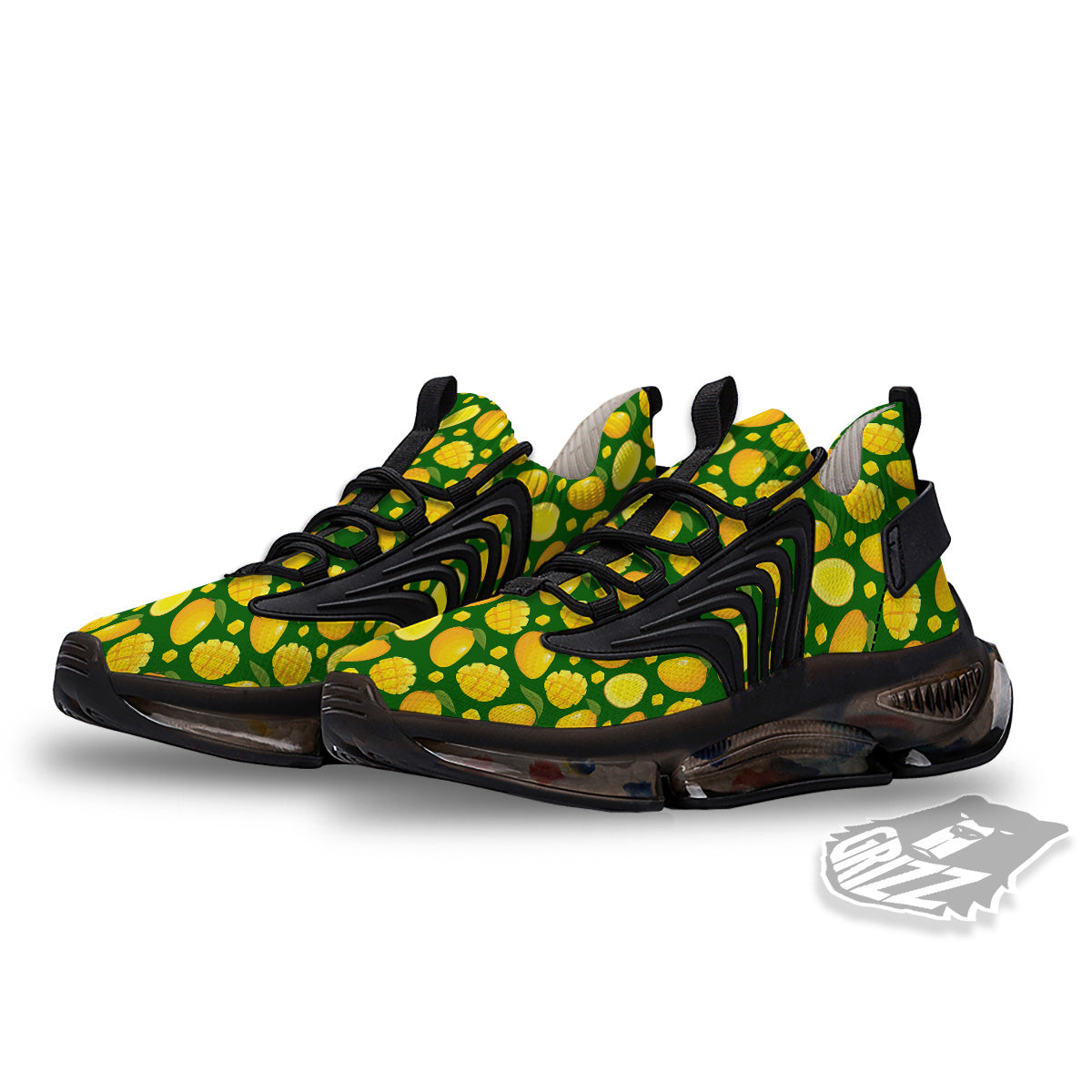 Cartoon Yellow Mango Slice Print Pattern Black Gym Shoes-grizzshop