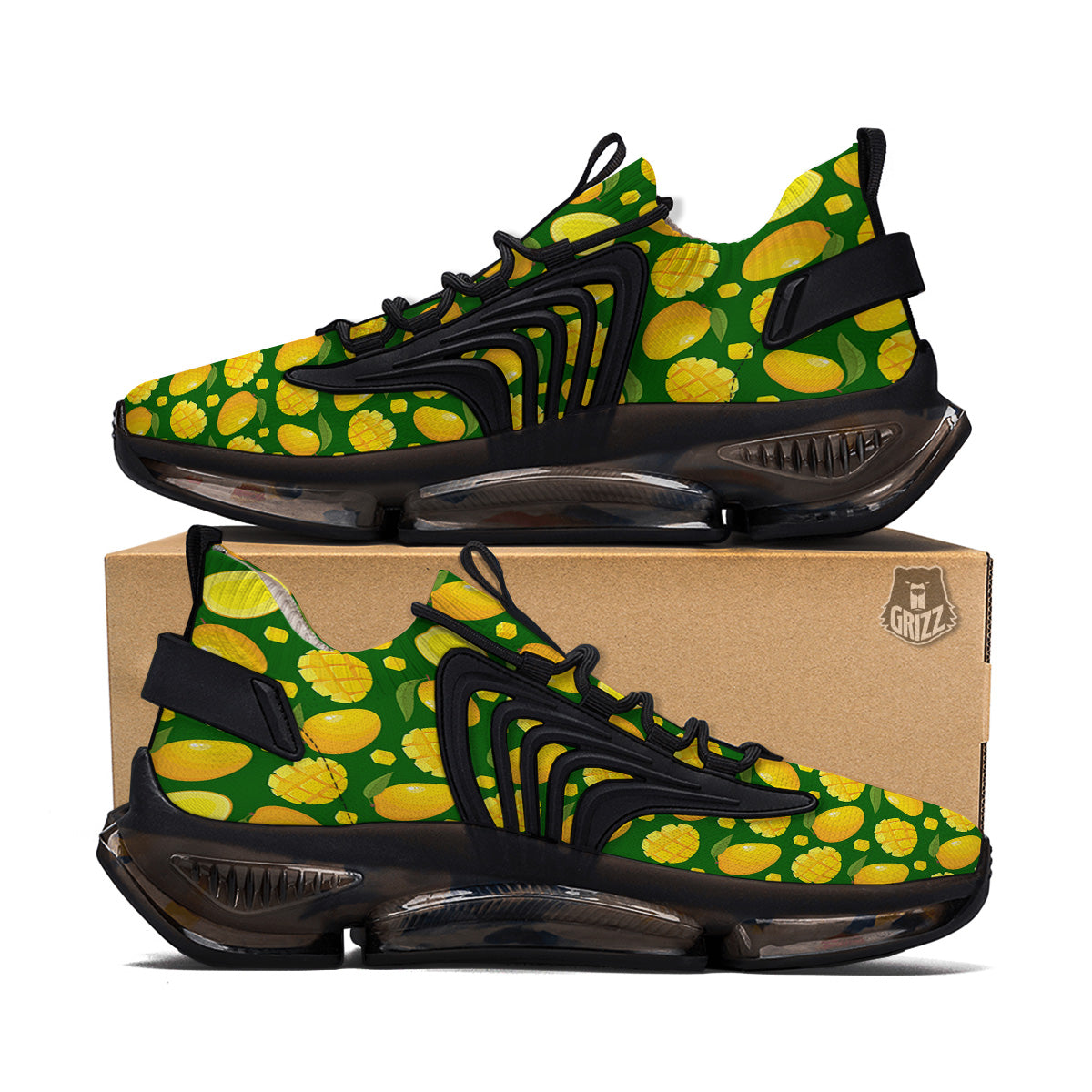 Cartoon Yellow Mango Slice Print Pattern Black Gym Shoes-grizzshop