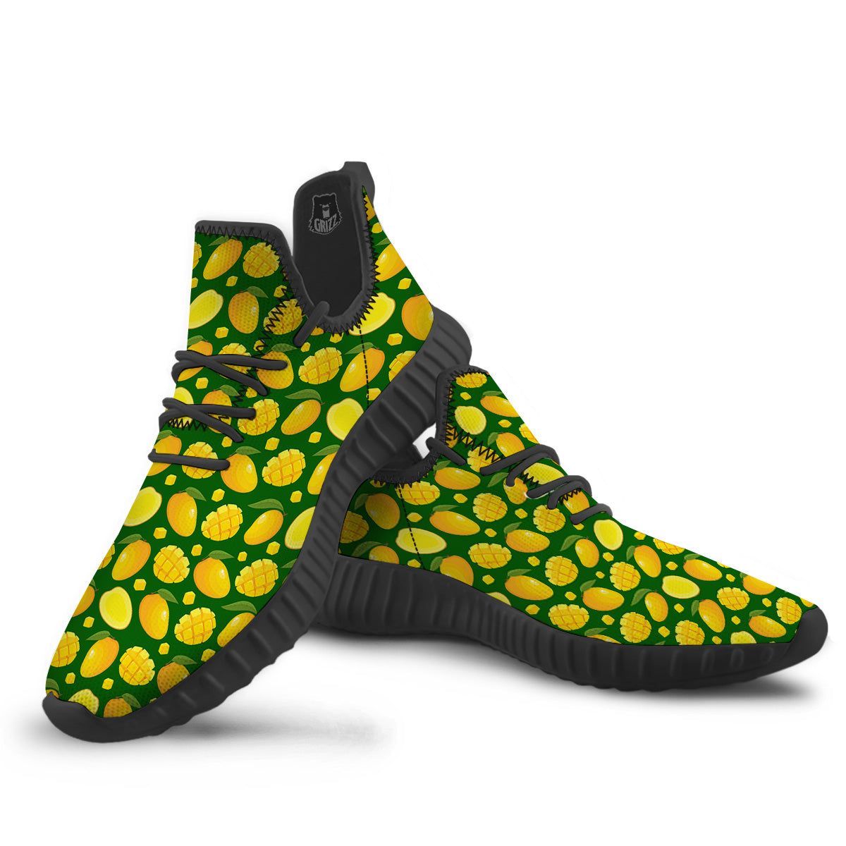 Cartoon Yellow Mango Slice Print Pattern Black Walking Shoes-grizzshop