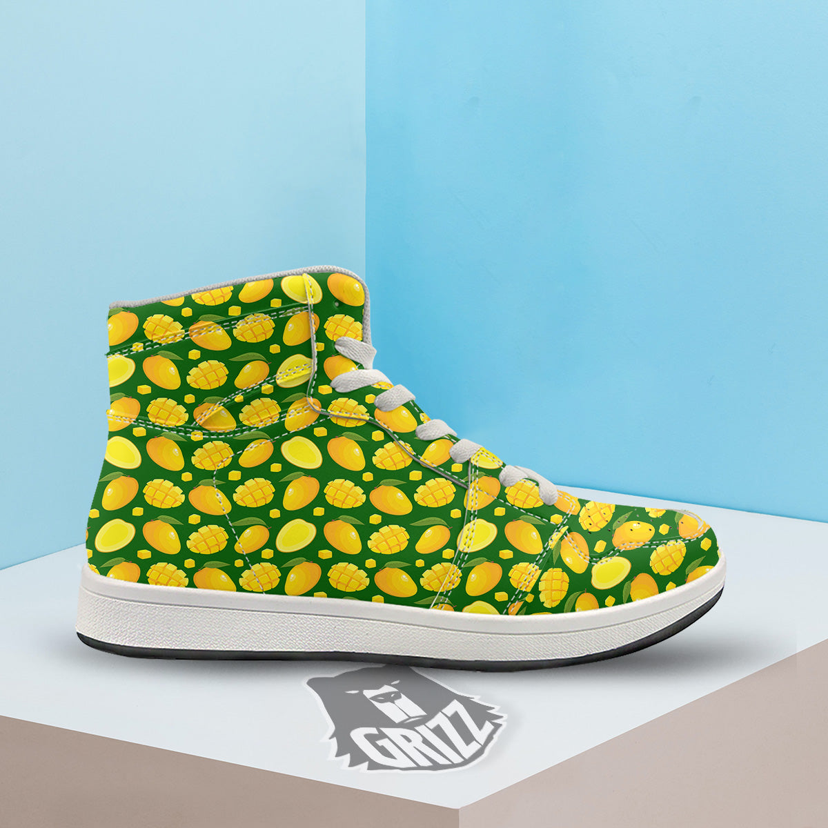 Cartoon Yellow Mango Slice Print Pattern High Top Sneakers-grizzshop