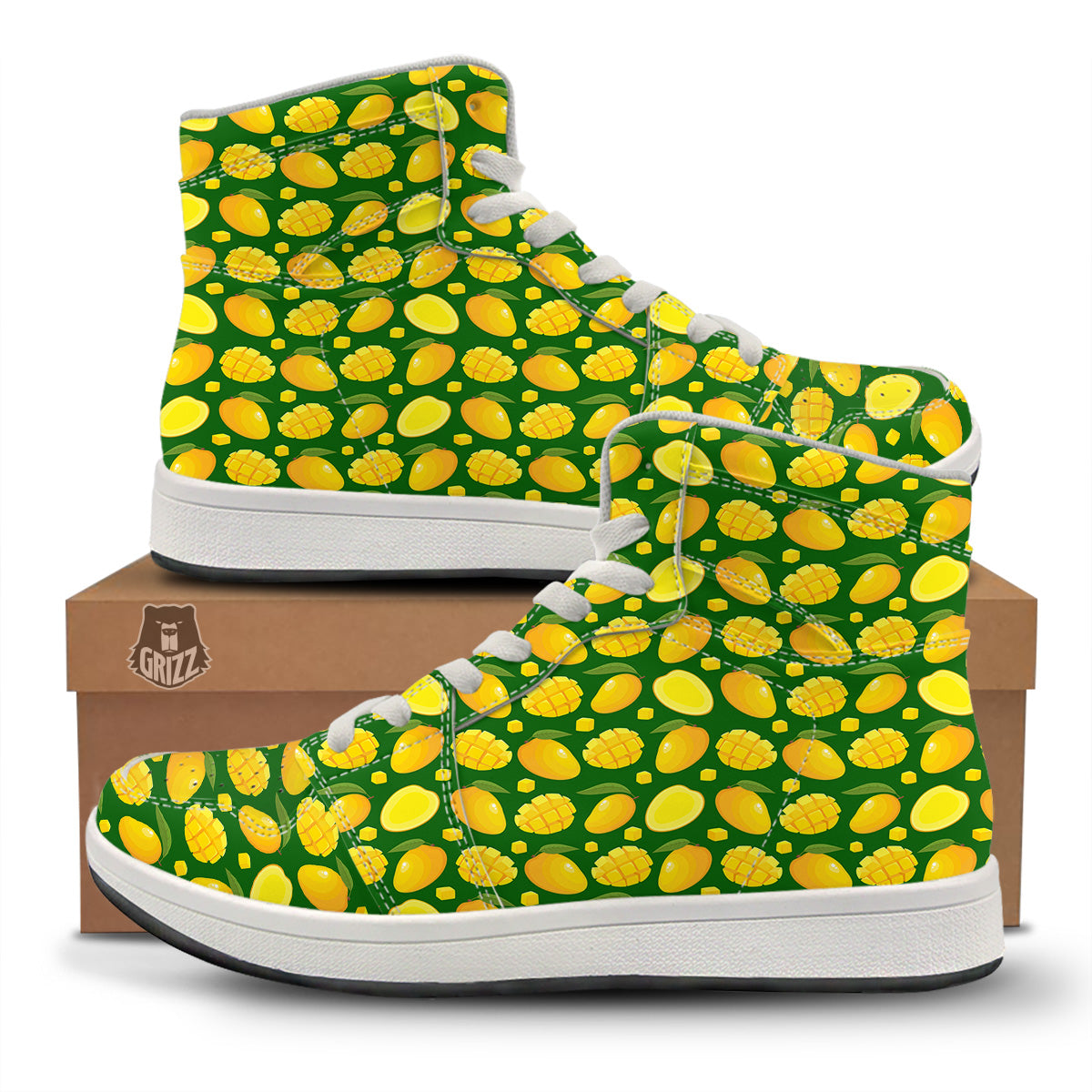 Cartoon Yellow Mango Slice Print Pattern High Top Sneakers-grizzshop