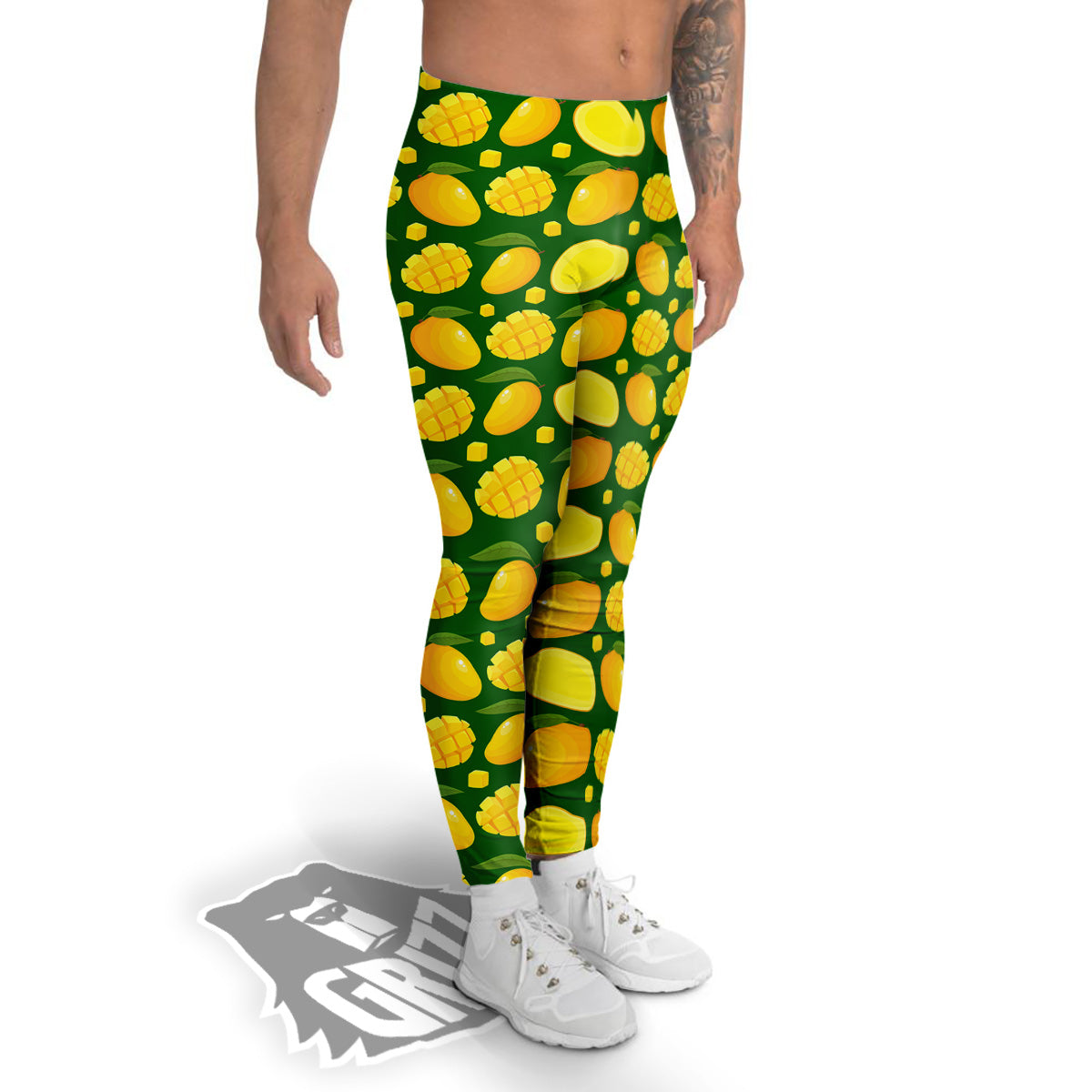 Cartoon Yellow Mango Slice Print Pattern Men's Leggings-grizzshop