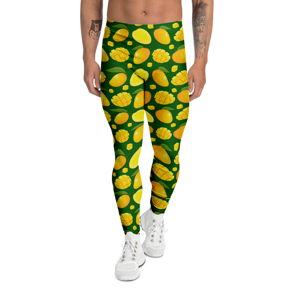 Cartoon Yellow Mango Slice Print Pattern Men's Leggings-grizzshop