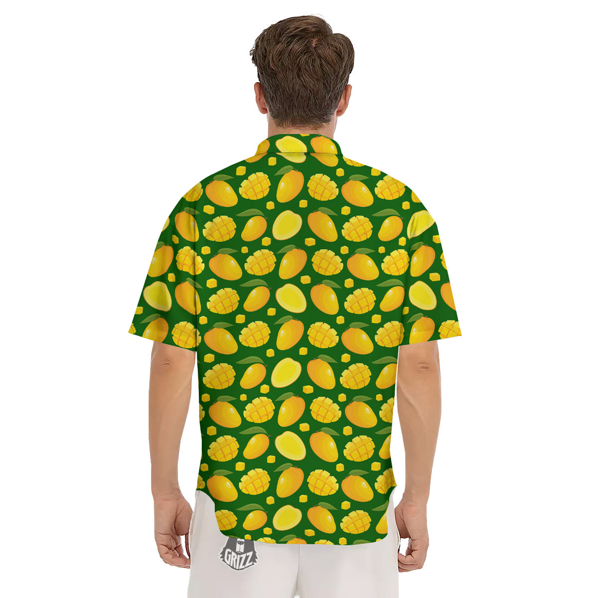 Cartoon Yellow Mango Slice Print Pattern Men's Short Sleeve Shirts-grizzshop