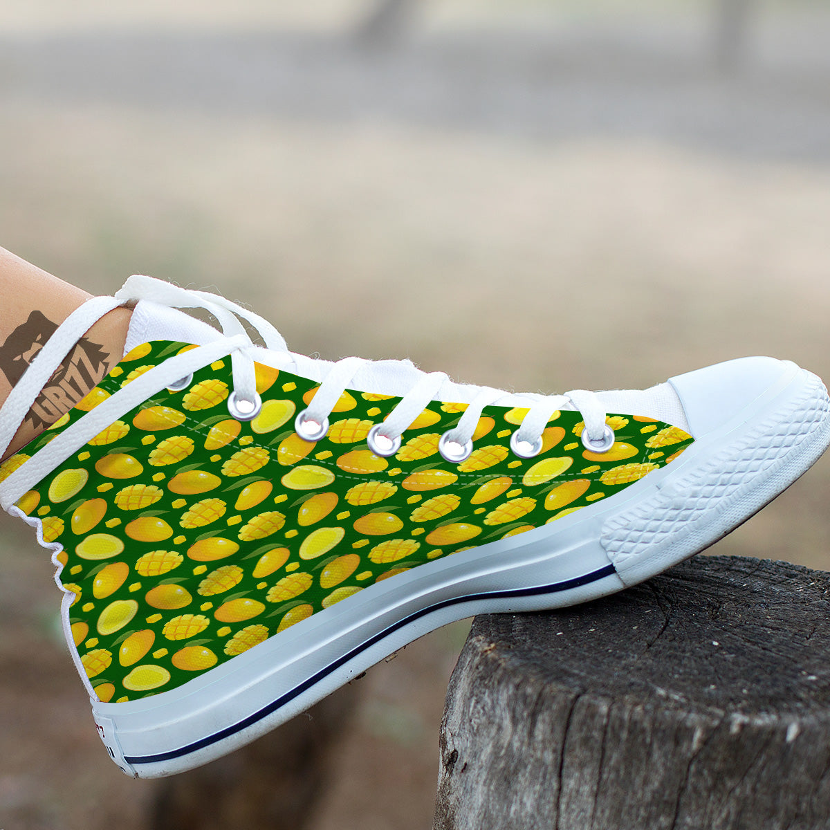Cartoon Yellow Mango Slice Print Pattern White High Top Shoes-grizzshop