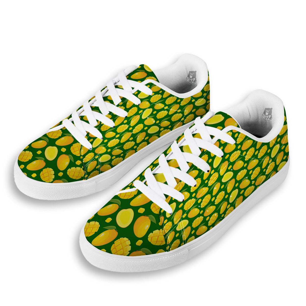 Cartoon Yellow Mango Slice Print Pattern White Low Top Sneakers-grizzshop