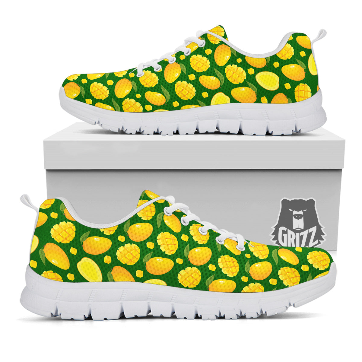 Cartoon Yellow Mango Slice Print Pattern White Sneaker-grizzshop