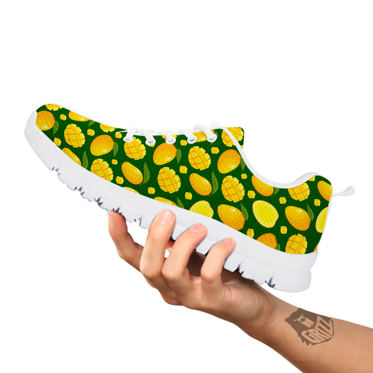 Cartoon Yellow Mango Slice Print Pattern White Sneaker-grizzshop