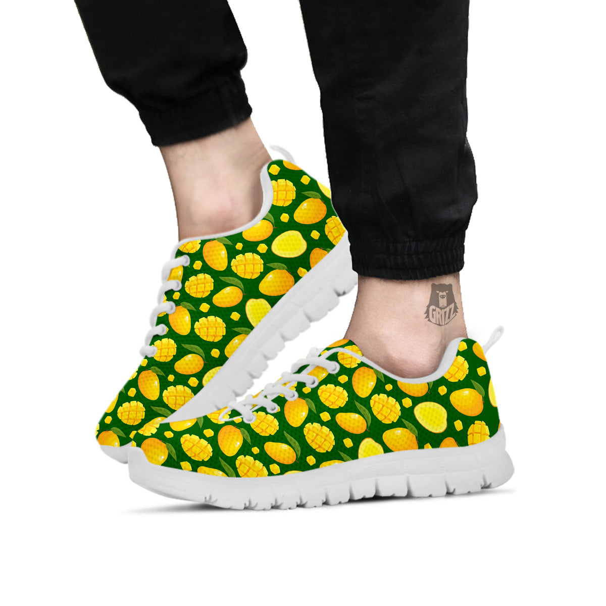 Cartoon Yellow Mango Slice Print Pattern White Sneaker-grizzshop