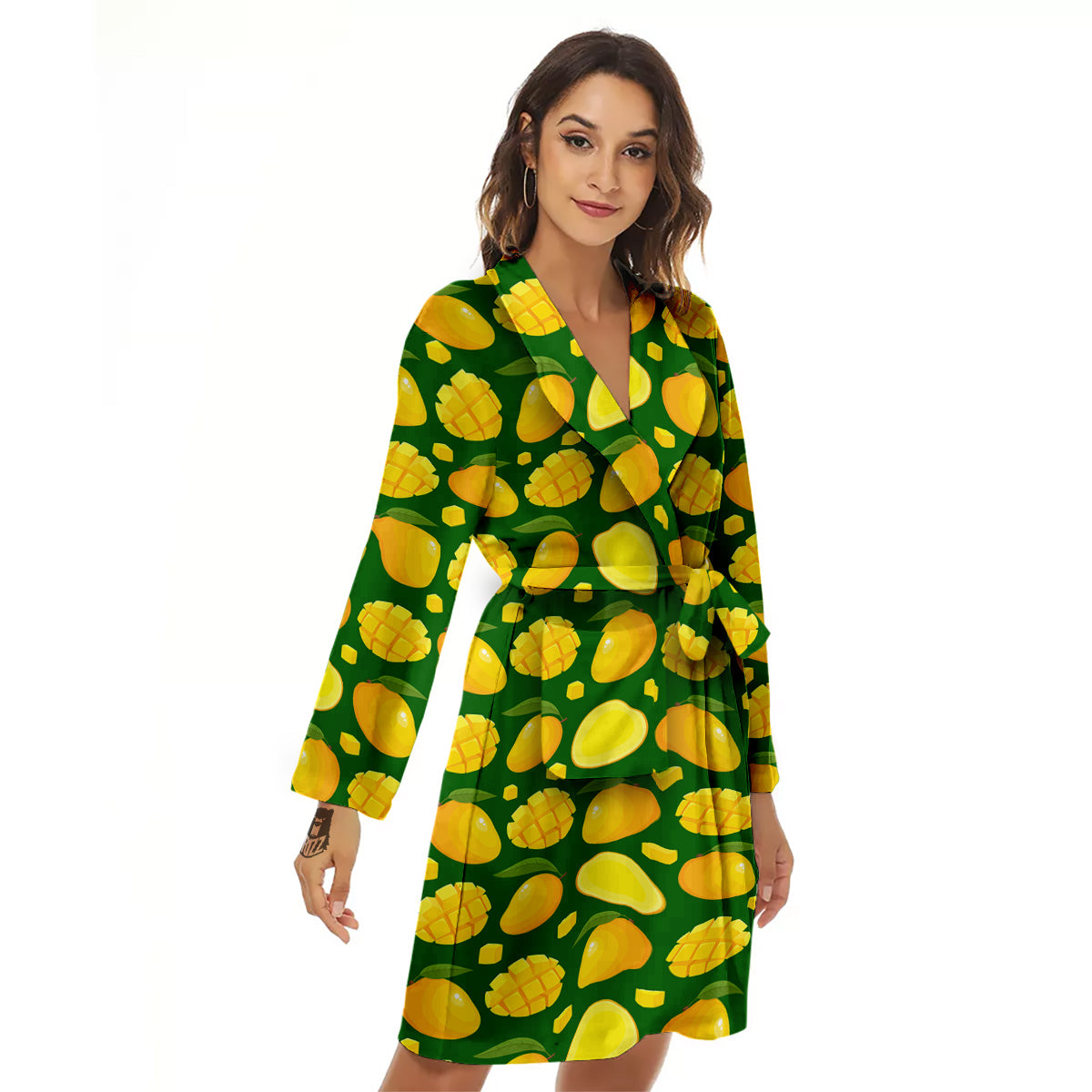 Cartoon Yellow Mango Slice Print Pattern Women's Robe-grizzshop