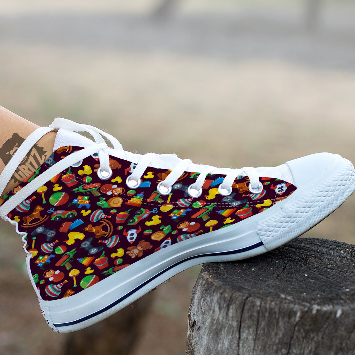 Cartoon toys Colorful Print Pattern White High Top Shoes-grizzshop