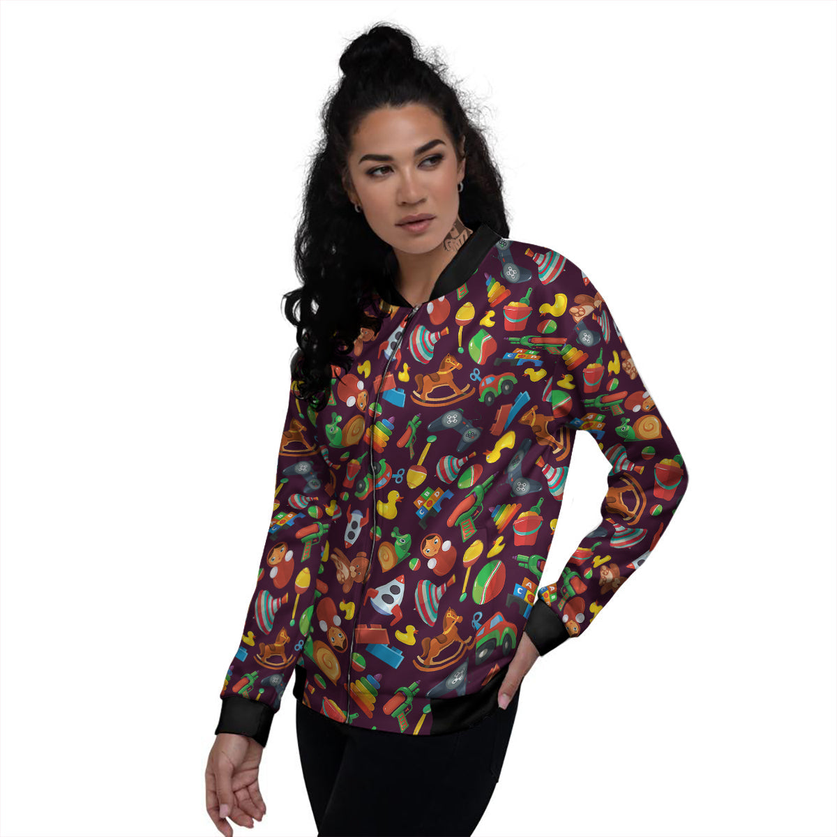 Cartoon toys Colorful Print Pattern Women's Bomber Jacket-grizzshop