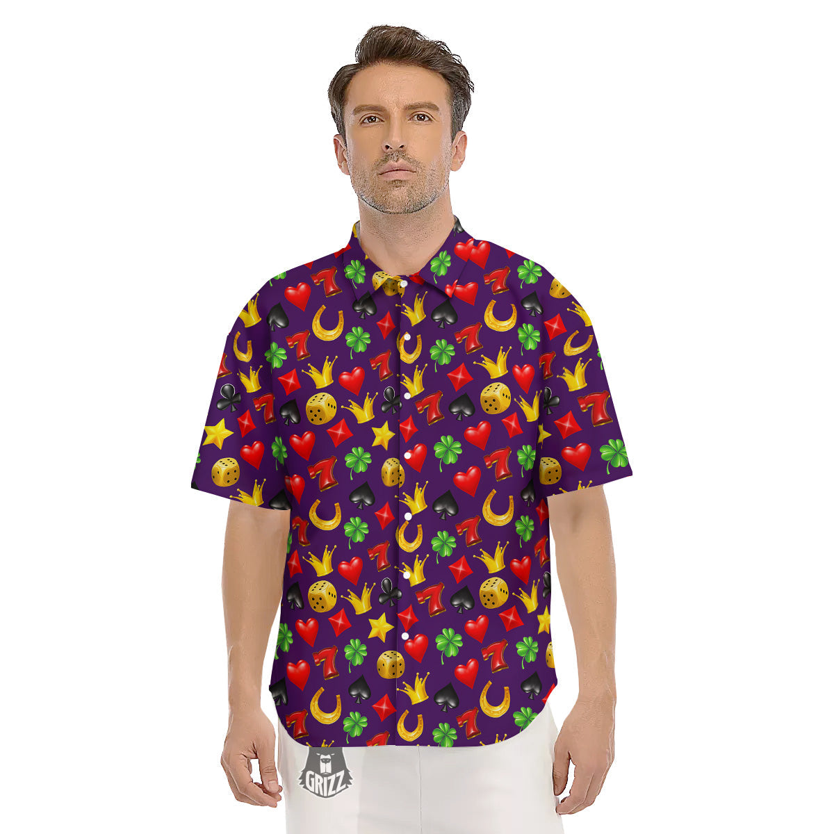 Casino 3D Gambling And Luck Print Pattern Men's Short Sleeve Shirts-grizzshop