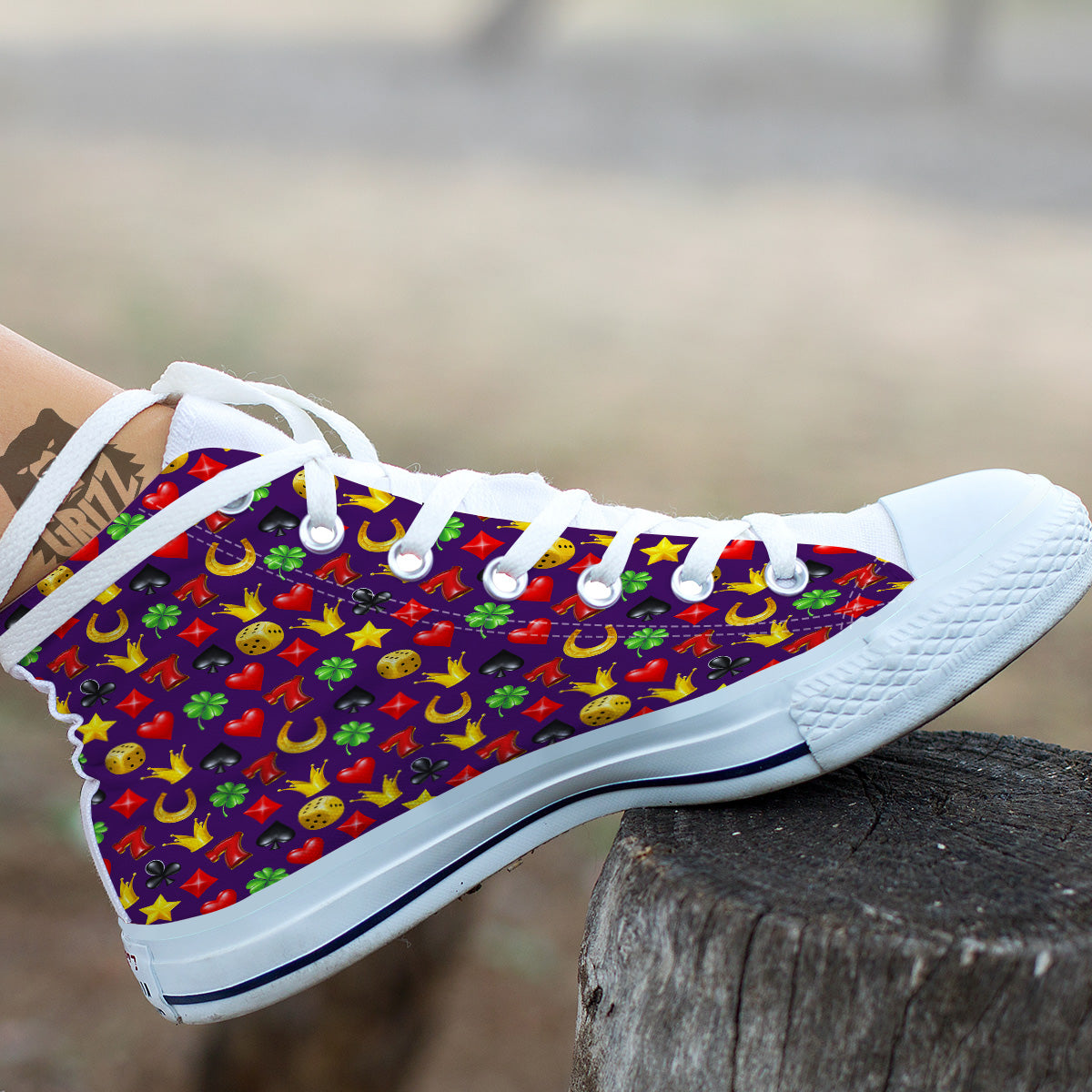 Casino 3D Gambling And Luck Print Pattern White High Top Shoes-grizzshop