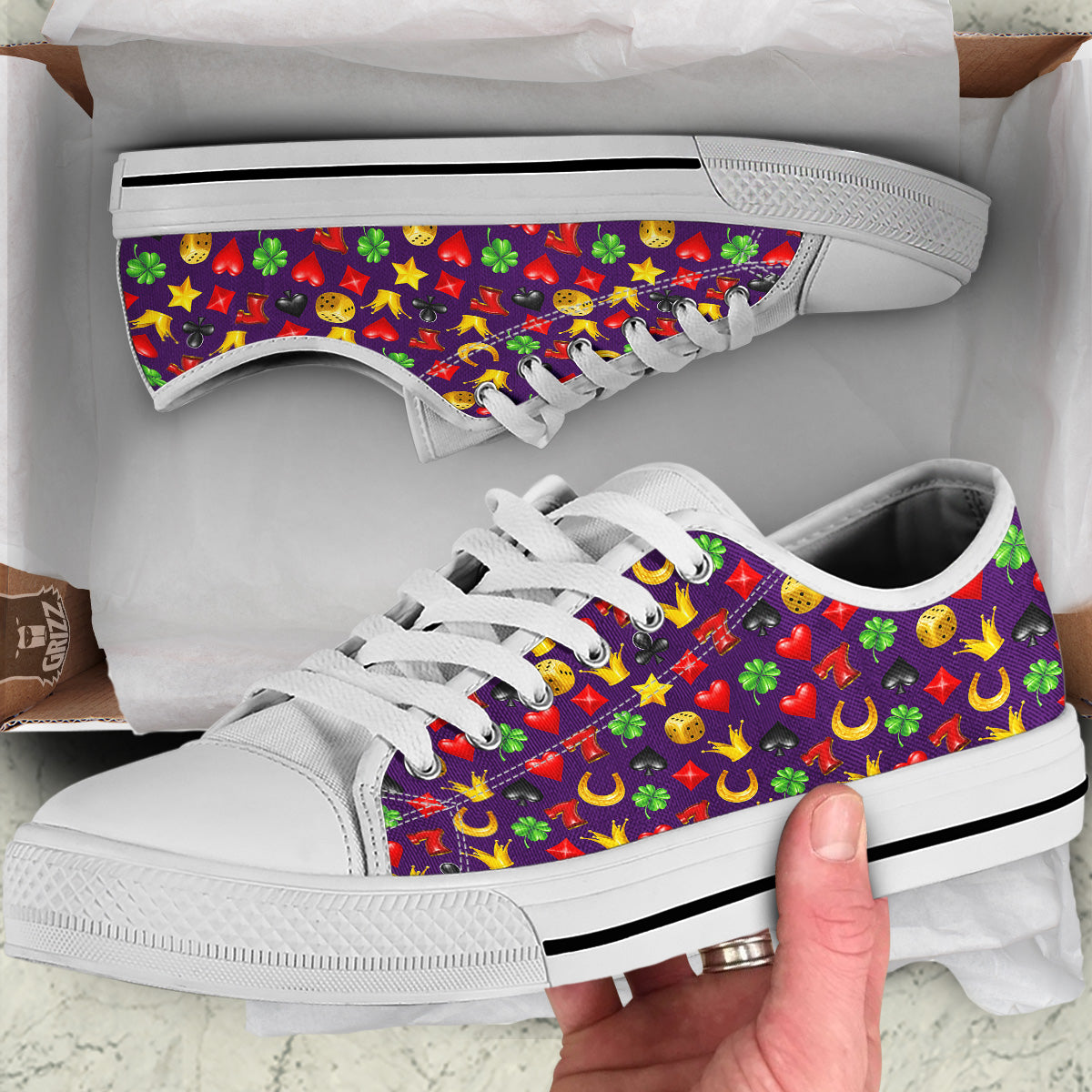 Casino 3D Gambling And Luck Print Pattern White Low Top Shoes-grizzshop