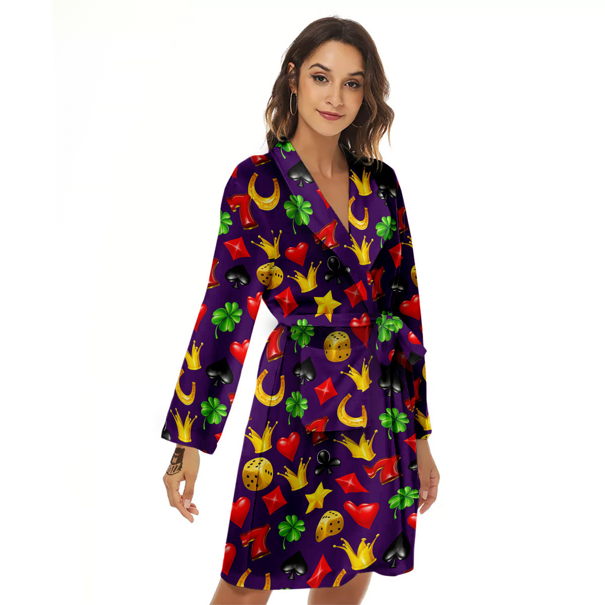 Casino 3D Gambling And Luck Print Pattern Women's Robe-grizzshop