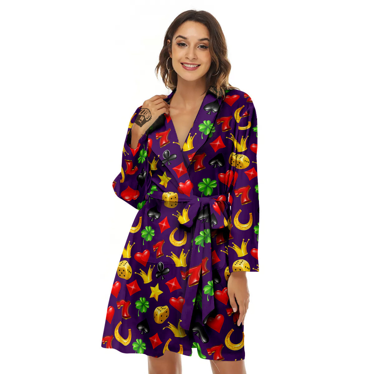 Casino 3D Gambling And Luck Print Pattern Women's Robe-grizzshop