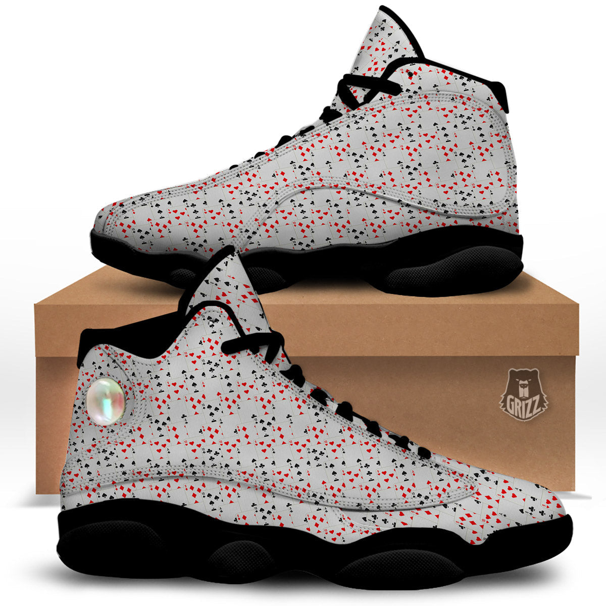 Casino Card Cartoon Print Pattern Black Basketball Shoes-grizzshop