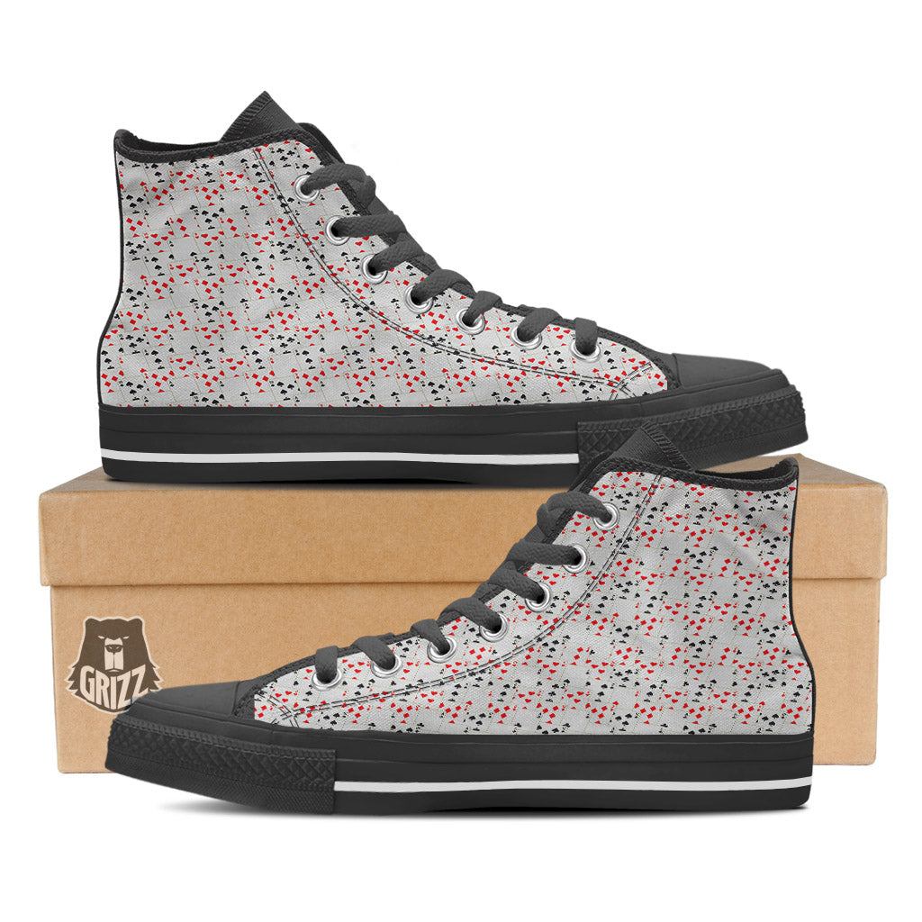 Casino Card Cartoon Print Pattern Black High Top Shoes-grizzshop