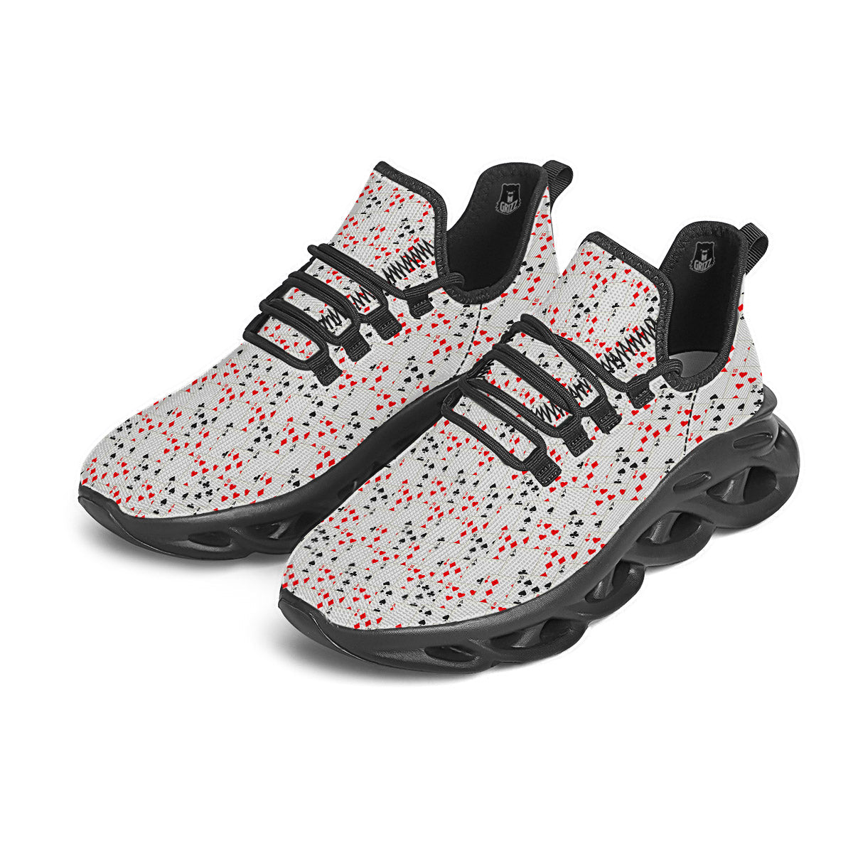 Casino Card Cartoon Print Pattern Black Running Shoes-grizzshop