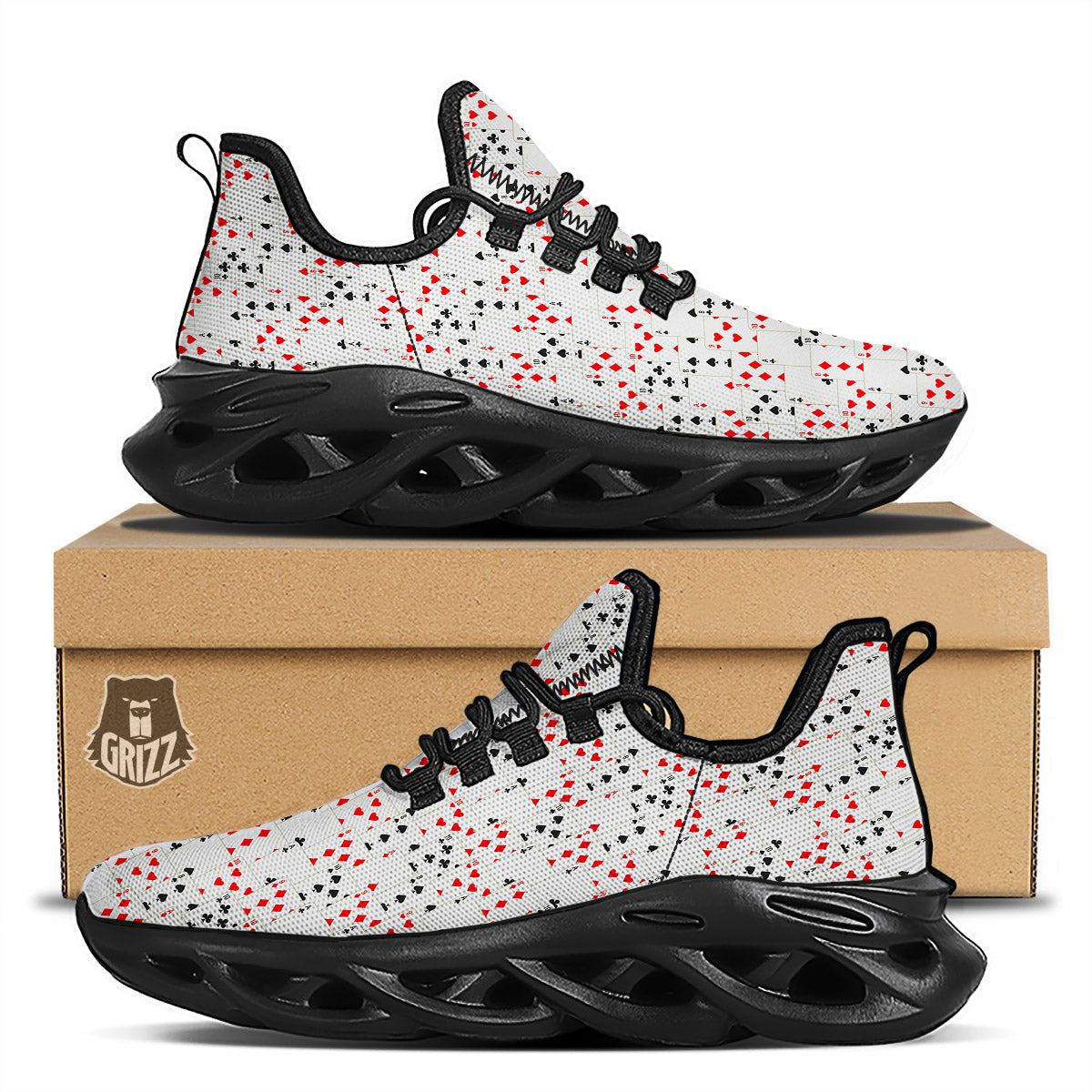 Casino Card Cartoon Print Pattern Black Running Shoes-grizzshop