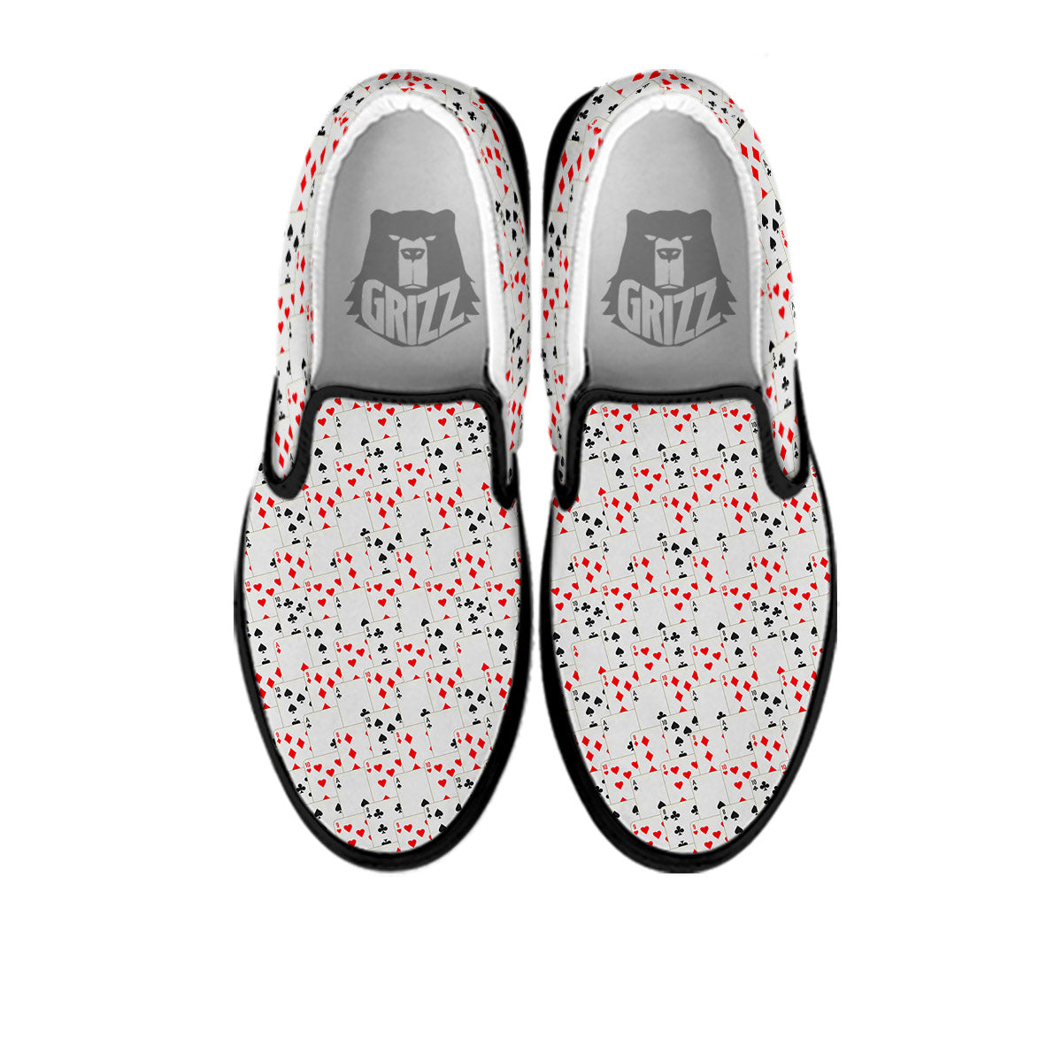 Casino Card Cartoon Print Pattern Black Slip On Shoes-grizzshop