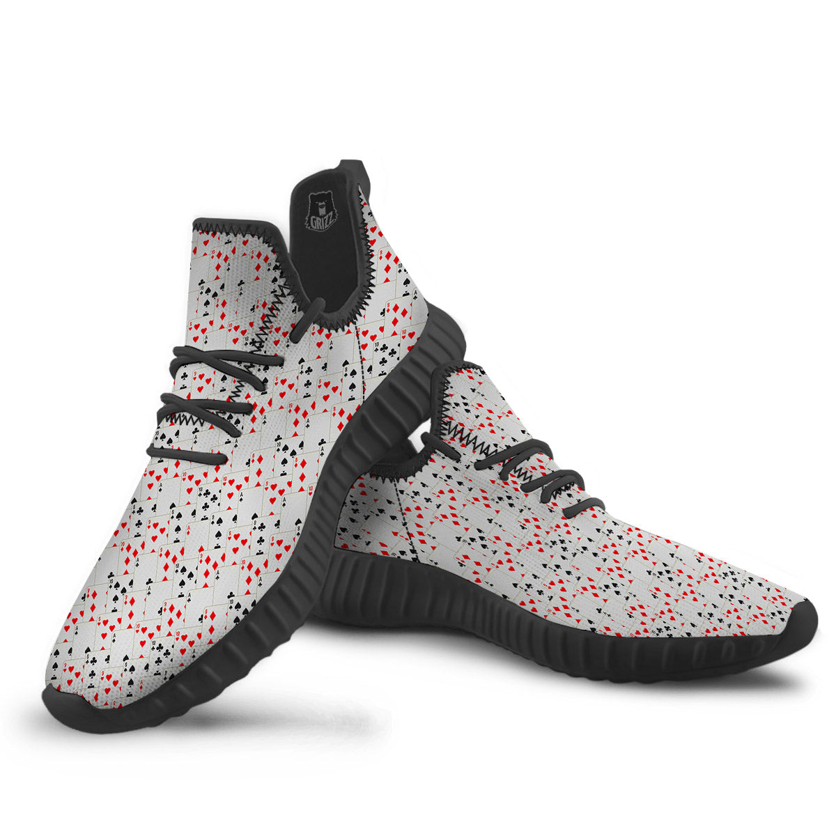 Casino Card Cartoon Print Pattern Black Walking Shoes-grizzshop
