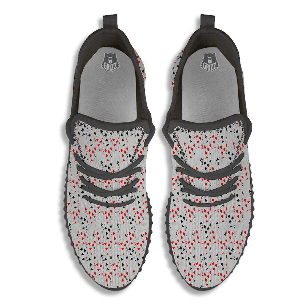 Casino Card Cartoon Print Pattern Black Walking Shoes-grizzshop
