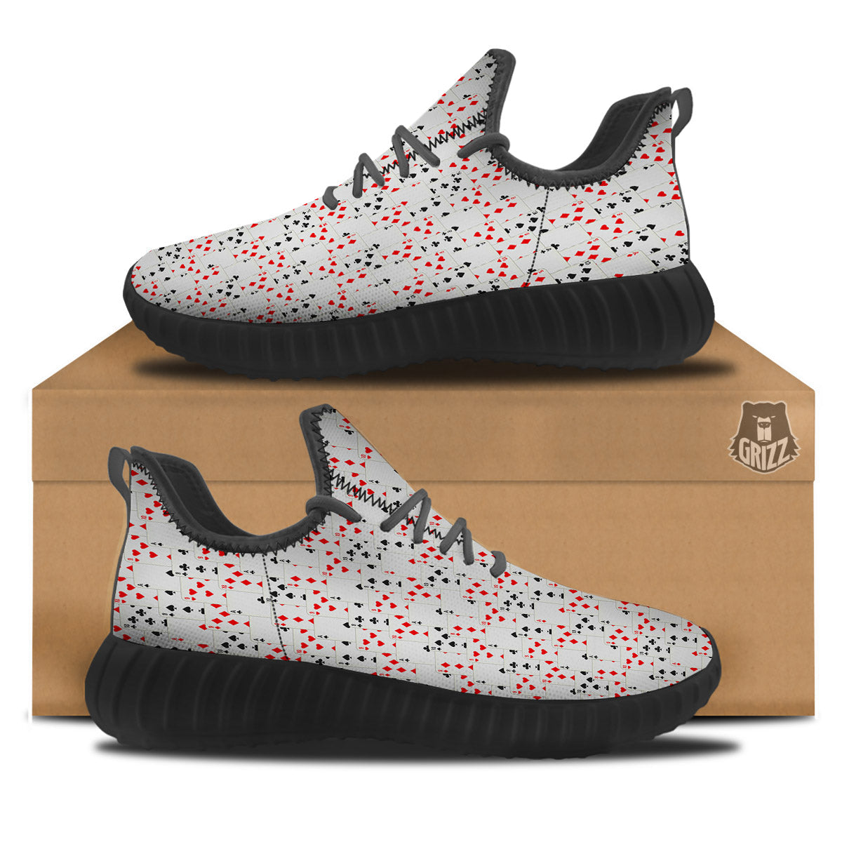 Casino Card Cartoon Print Pattern Black Walking Shoes-grizzshop