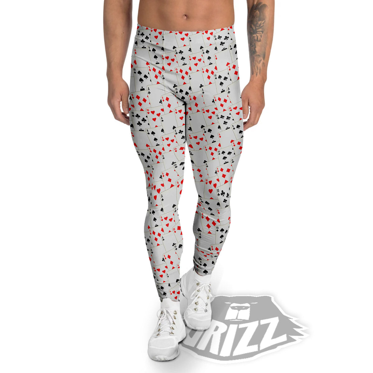 Casino Card Cartoon Print Pattern Men's Leggings-grizzshop