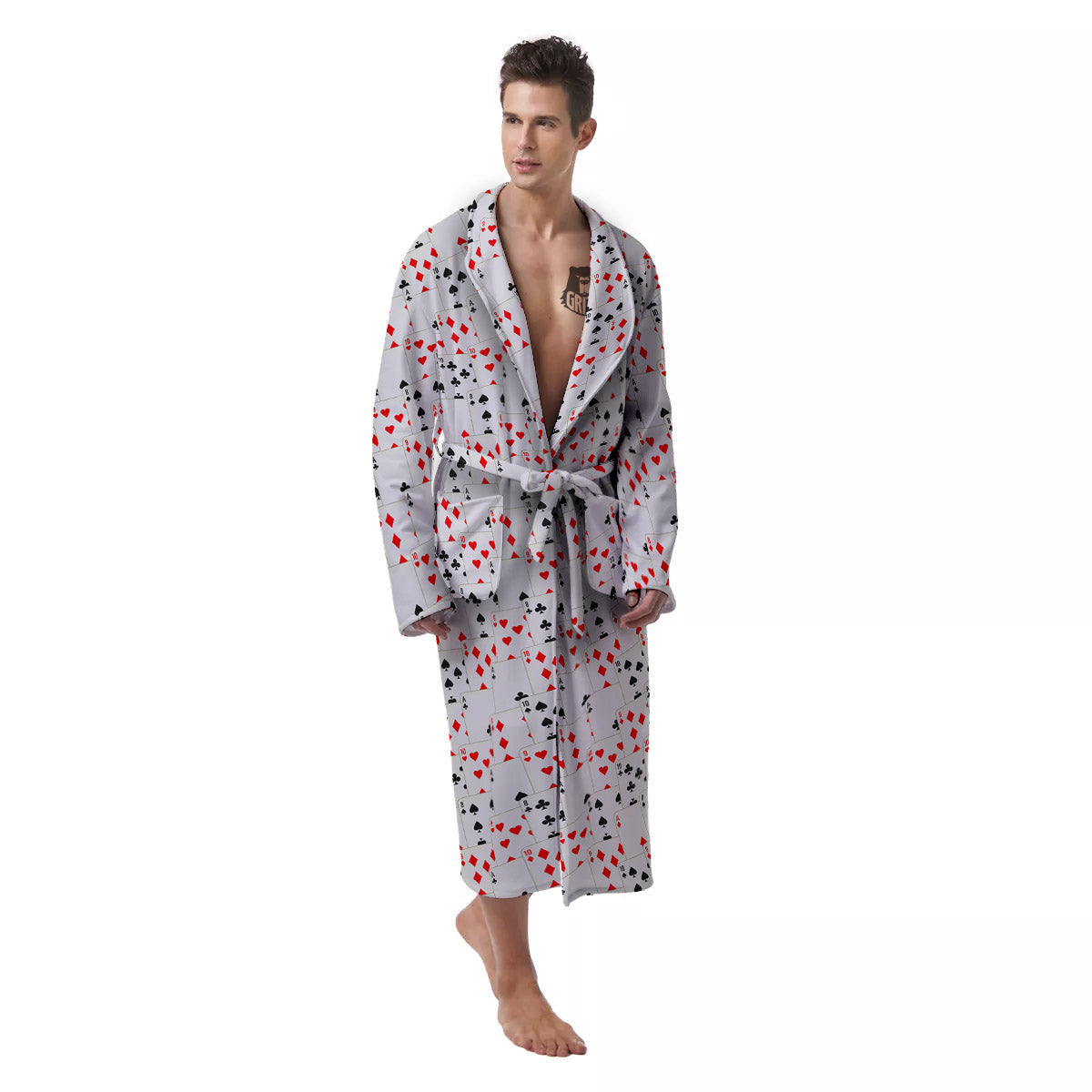 Casino Card Cartoon Print Pattern Men's Robe-grizzshop