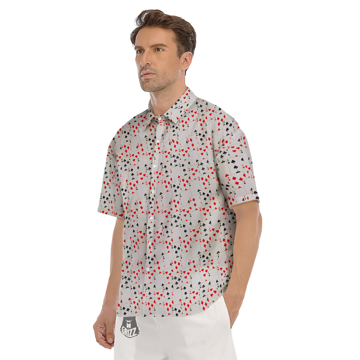 Casino Card Cartoon Print Pattern Men's Short Sleeve Shirts-grizzshop