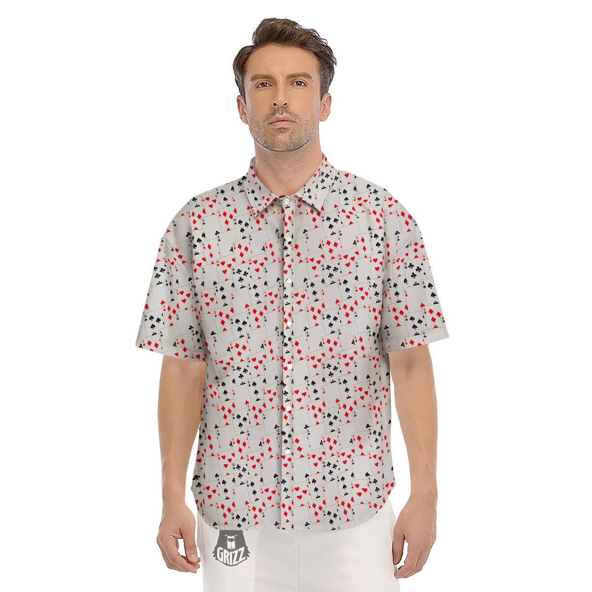 Casino Card Cartoon Print Pattern Men's Short Sleeve Shirts-grizzshop