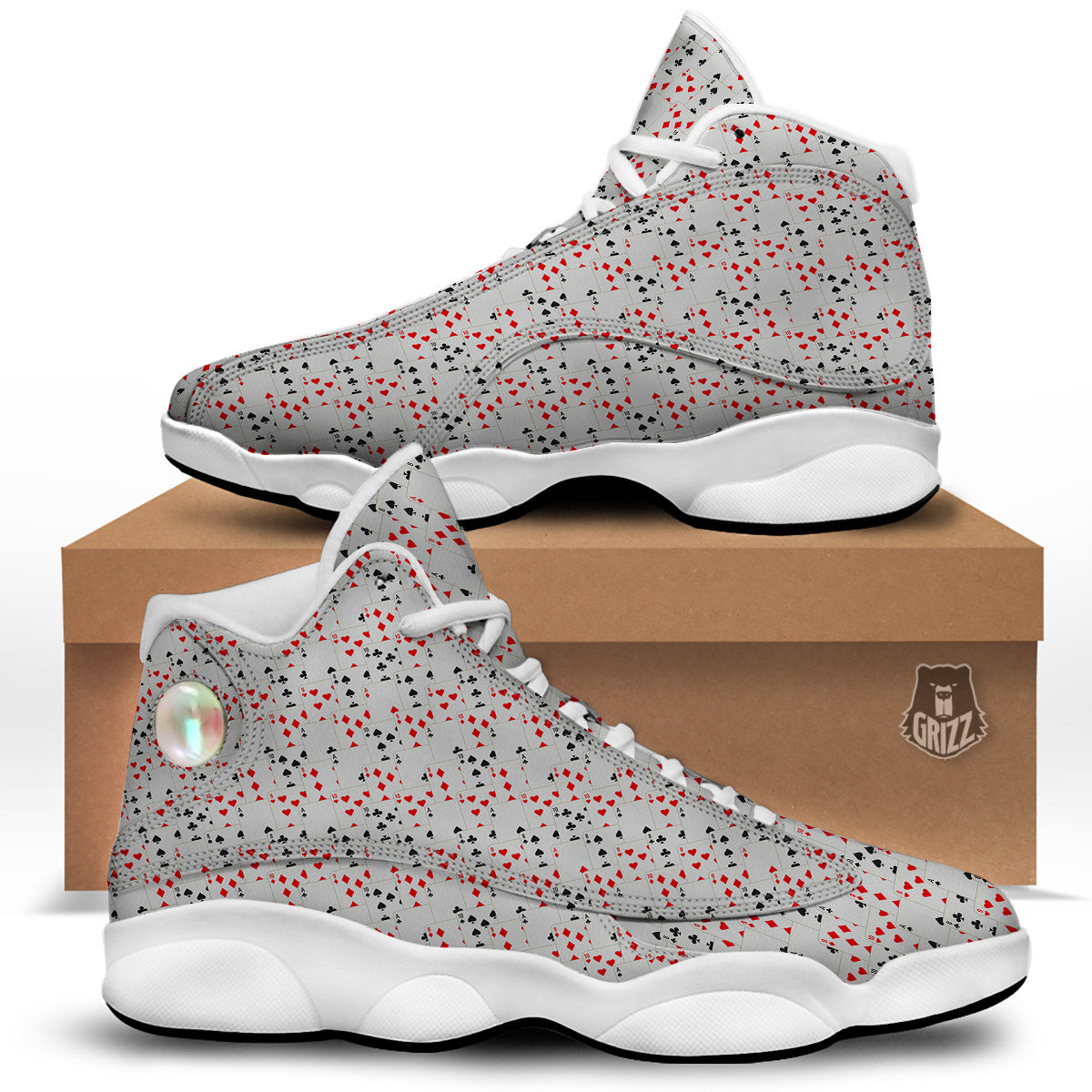 Casino Card Cartoon Print Pattern White Basketball Shoes-grizzshop