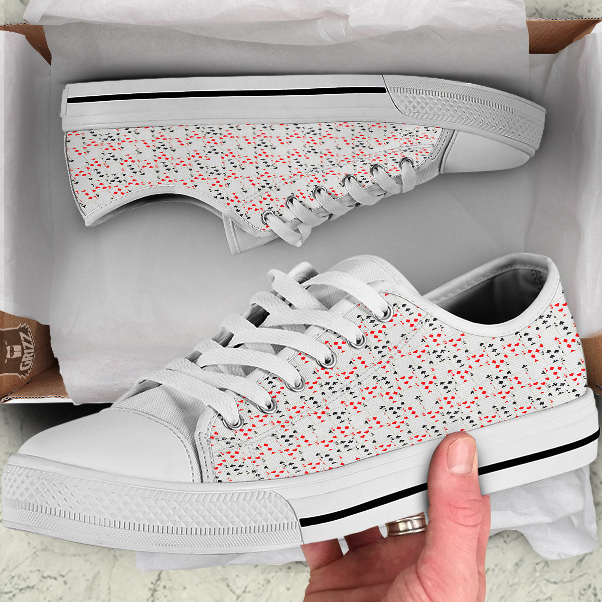 Casino Card Cartoon Print Pattern White Low Top Shoes-grizzshop