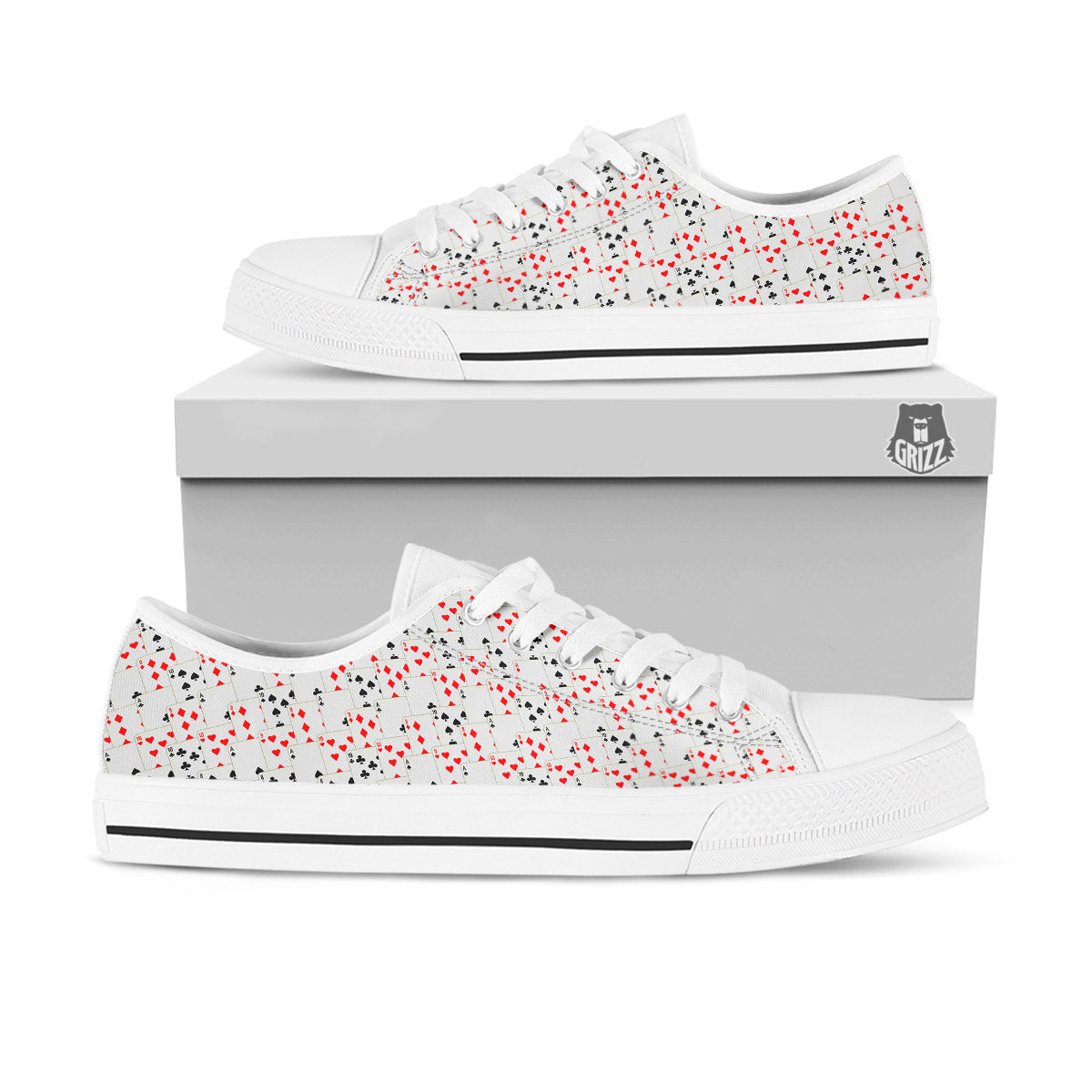 Casino Card Cartoon Print Pattern White Low Top Shoes-grizzshop