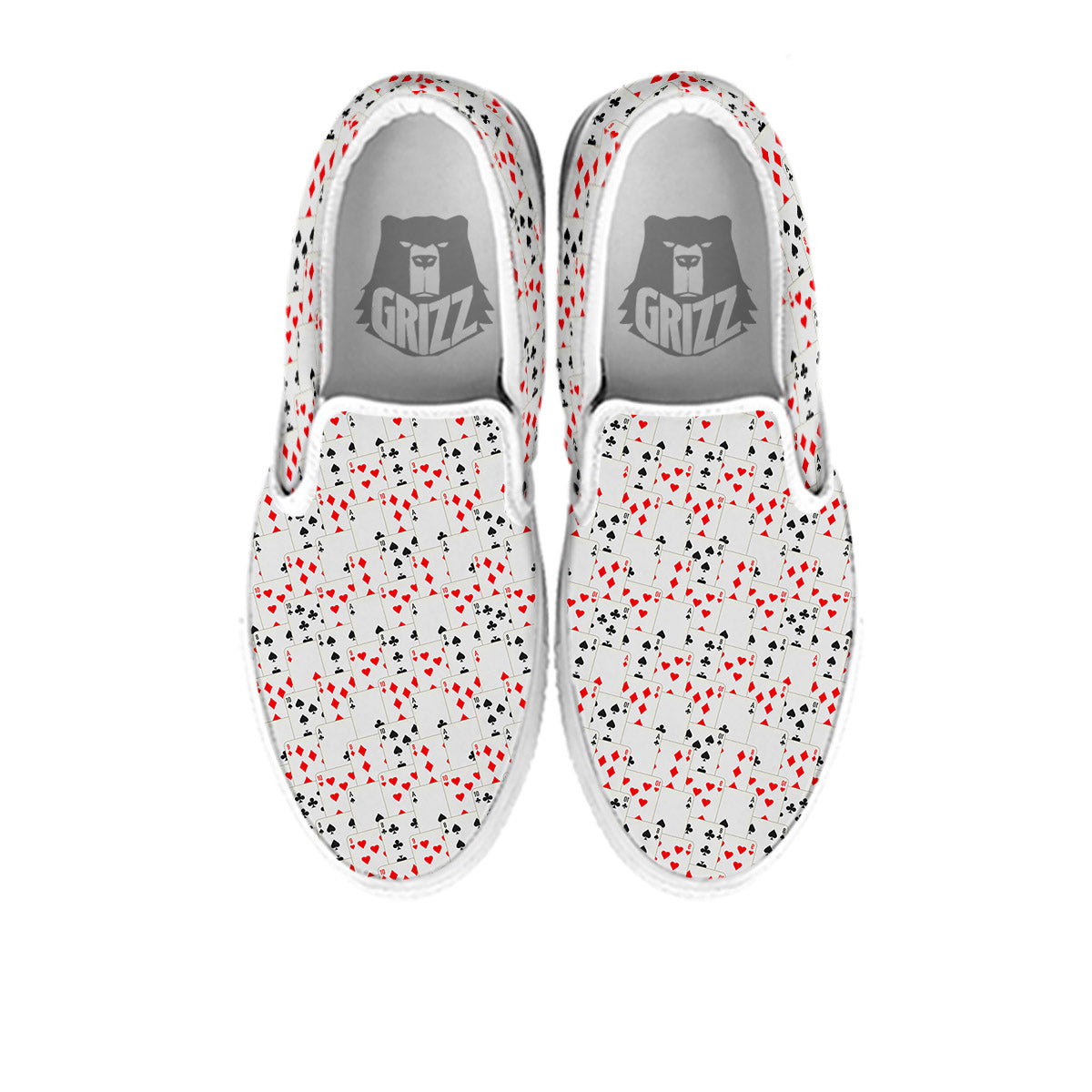 Casino Card Cartoon Print Pattern White Slip On Shoes-grizzshop