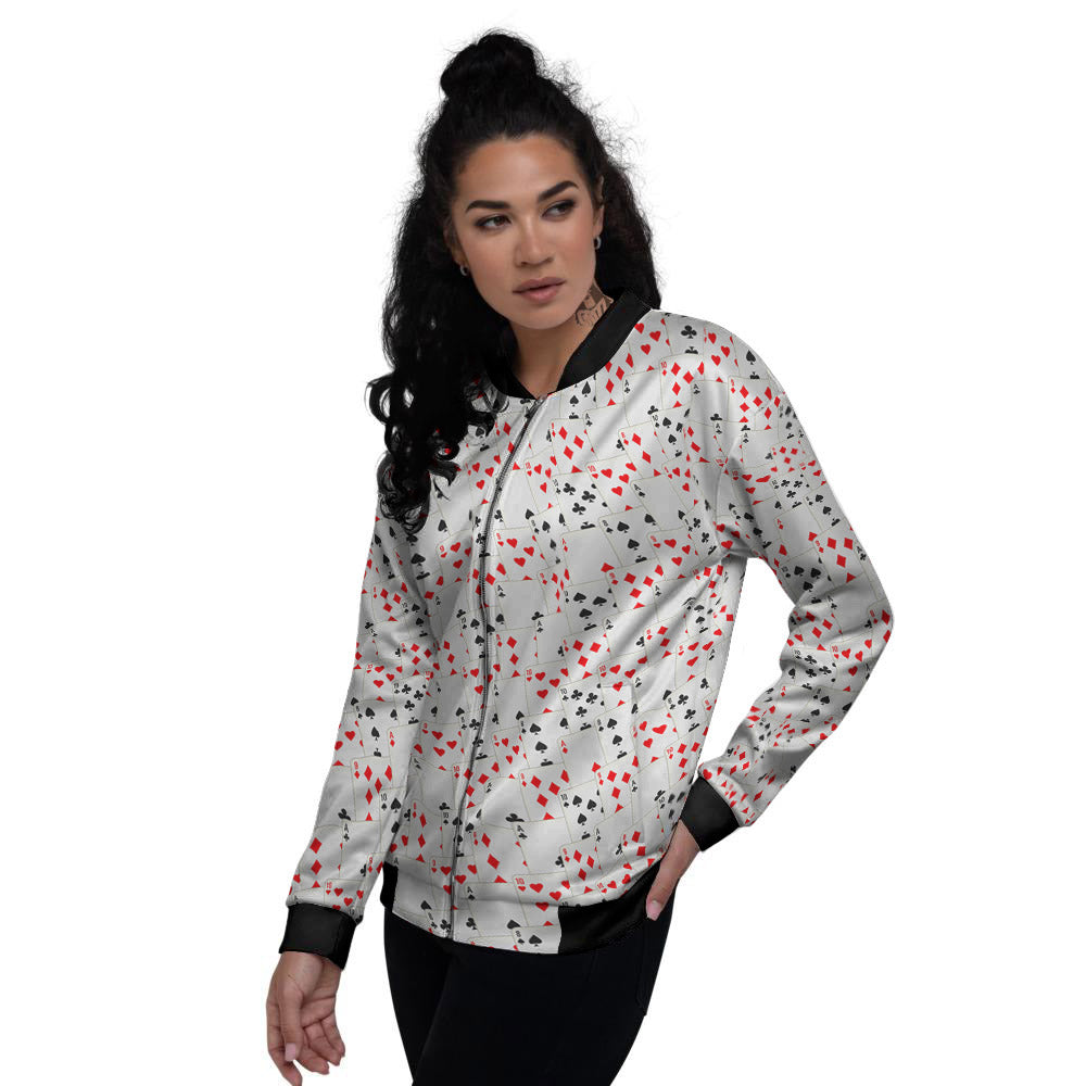 Casino Card Cartoon Print Pattern Women's Bomber Jacket-grizzshop