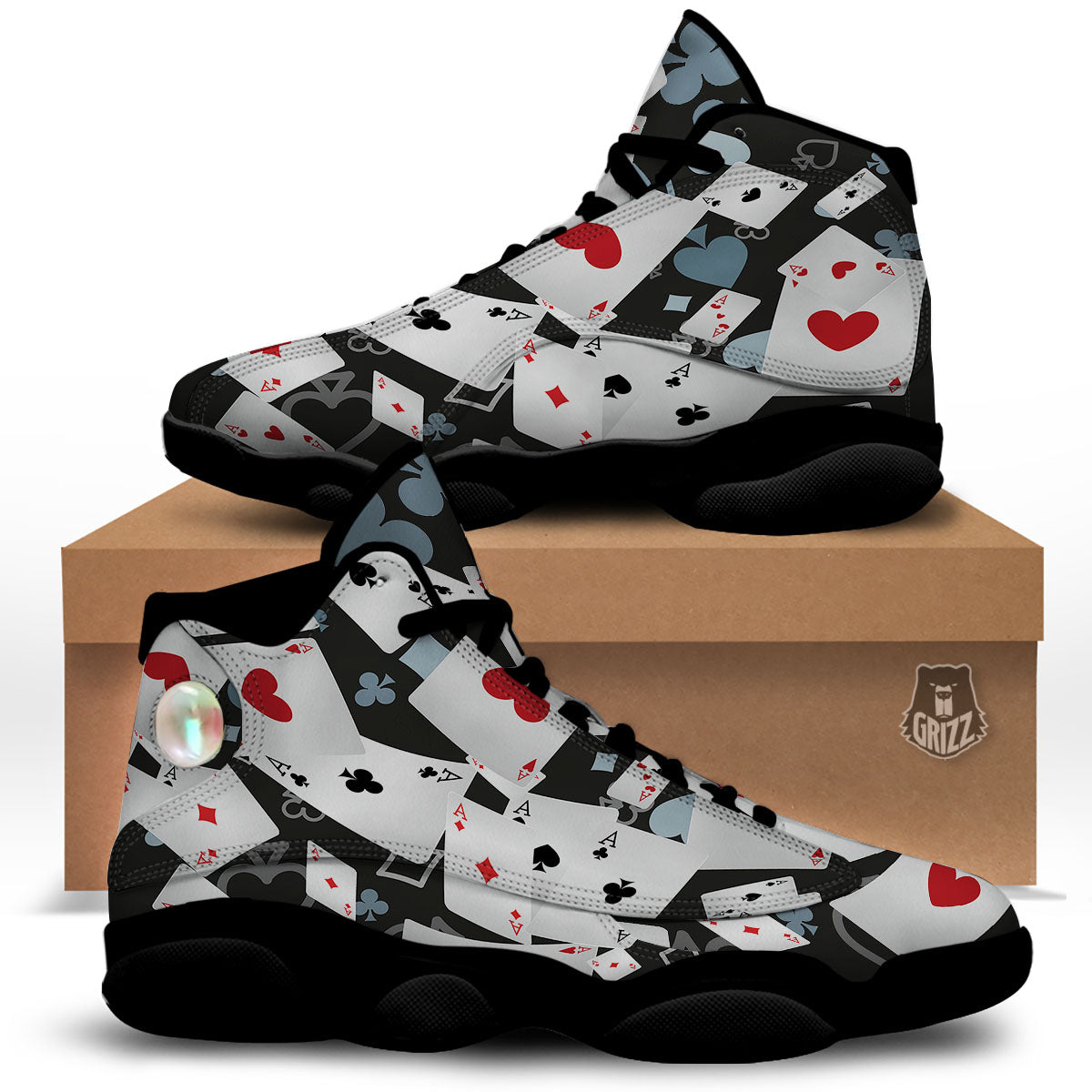 Casino Card Falling Print Black Basketball Shoes-grizzshop
