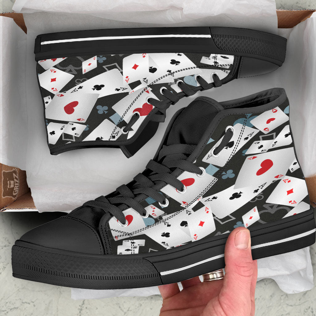 Casino Card Falling Print Black High Top Shoes-grizzshop