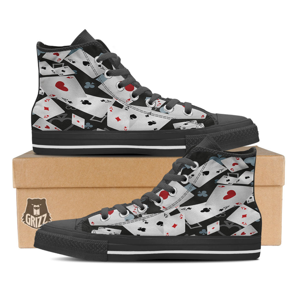 Casino Card Falling Print Black High Top Shoes-grizzshop