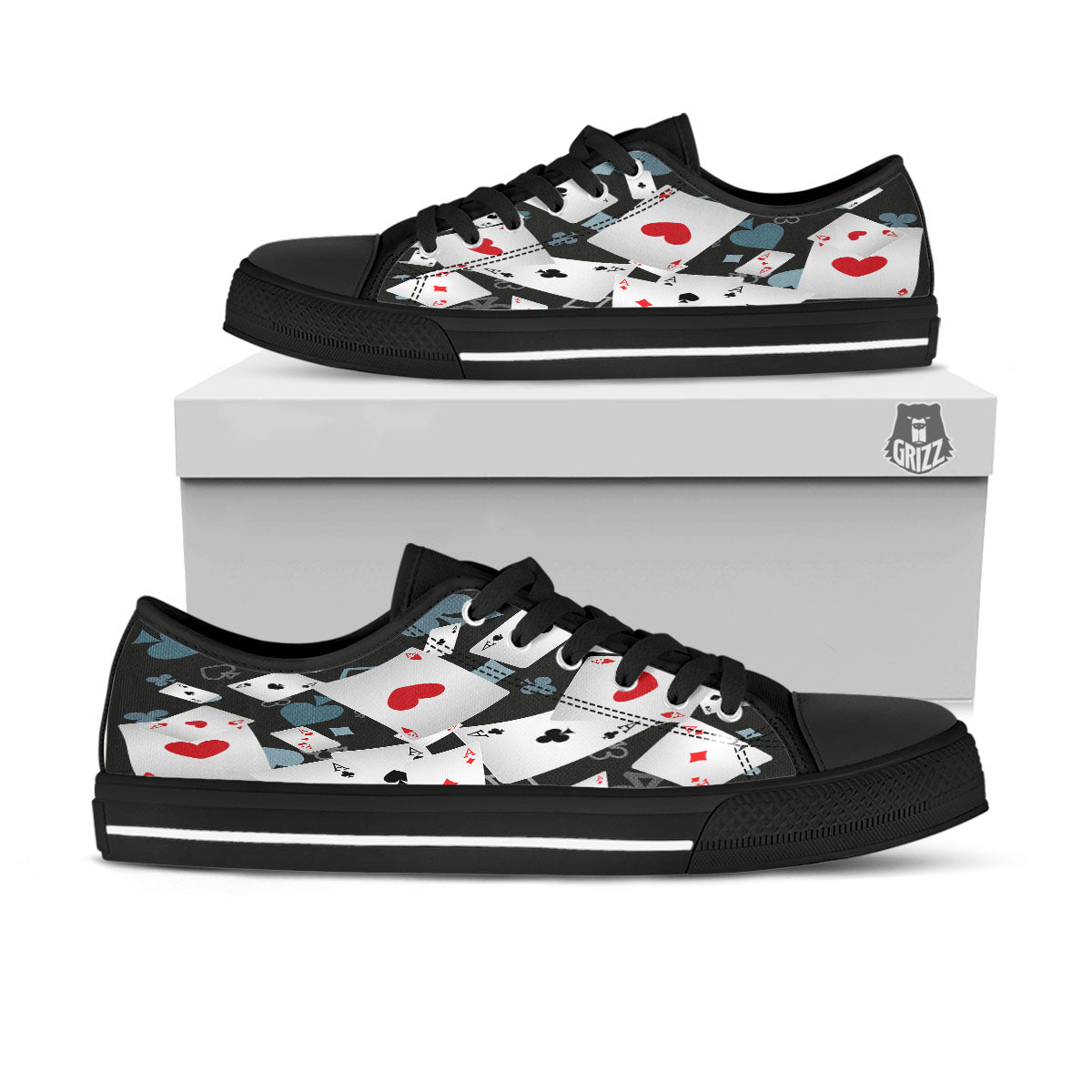 Casino Card Falling Print Black Low Top Shoes-grizzshop