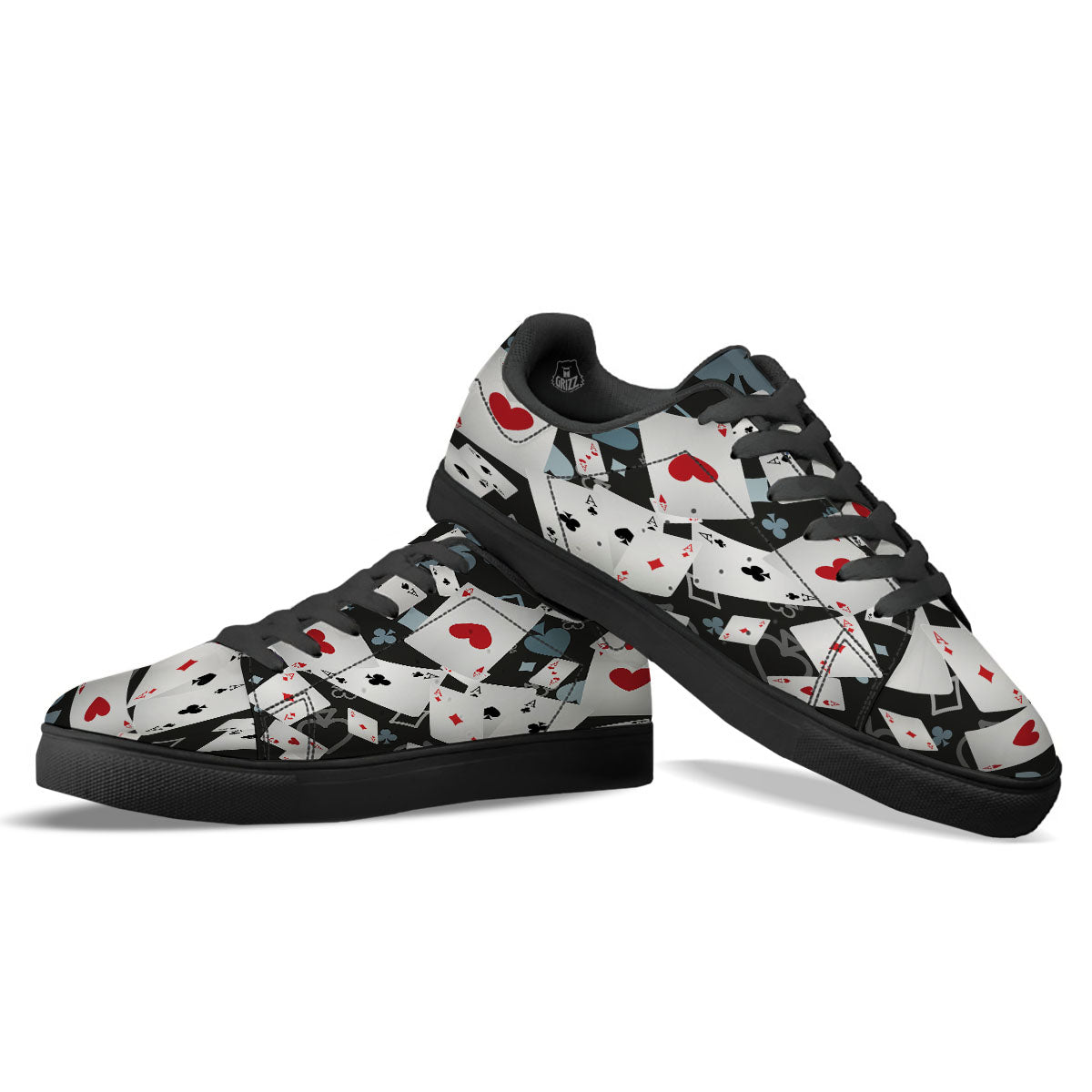 Casino Card Falling Print Black Low Top Sneakers-grizzshop