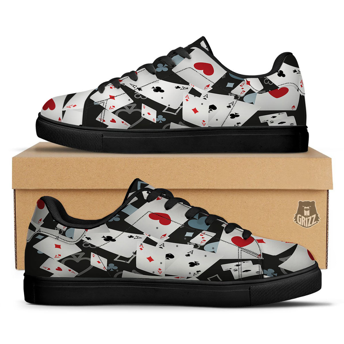 Casino Card Falling Print Black Low Top Sneakers-grizzshop