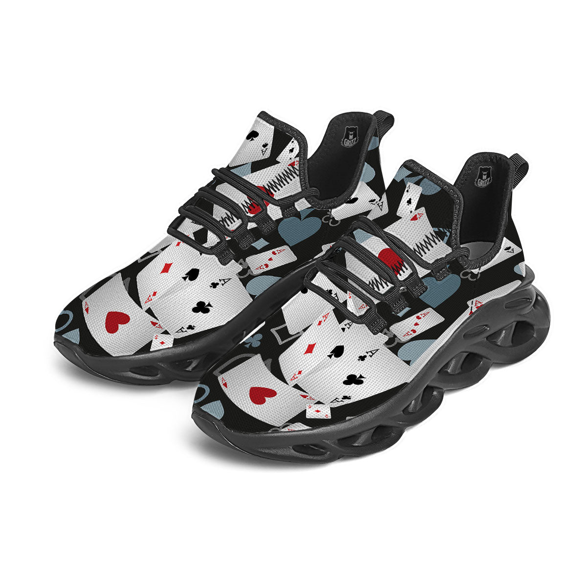 Casino Card Falling Print Black Running Shoes-grizzshop