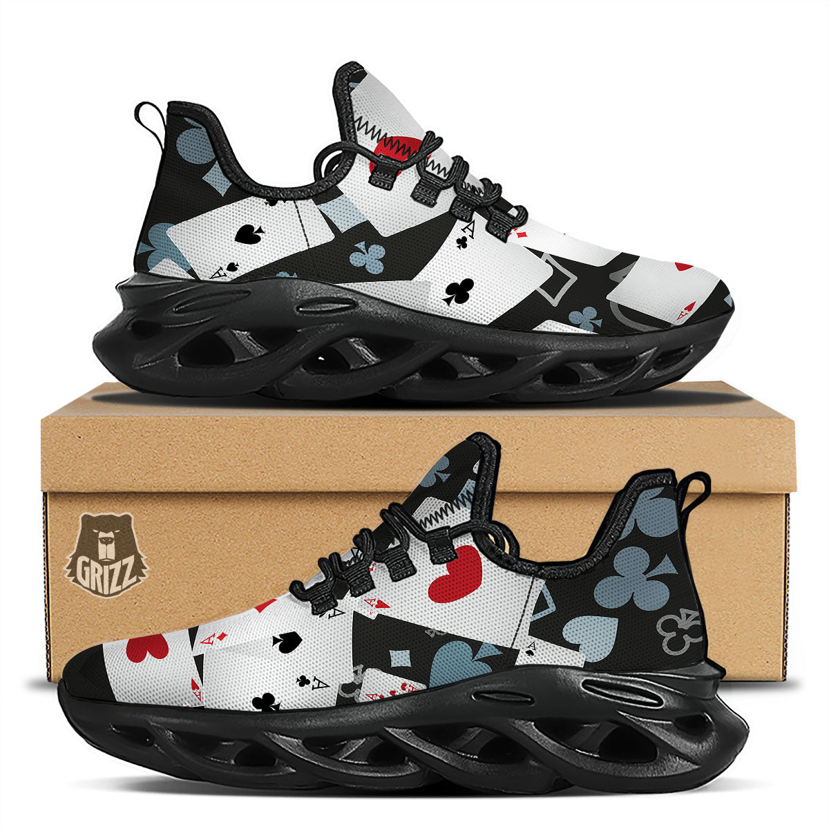 Casino Card Falling Print Black Running Shoes-grizzshop