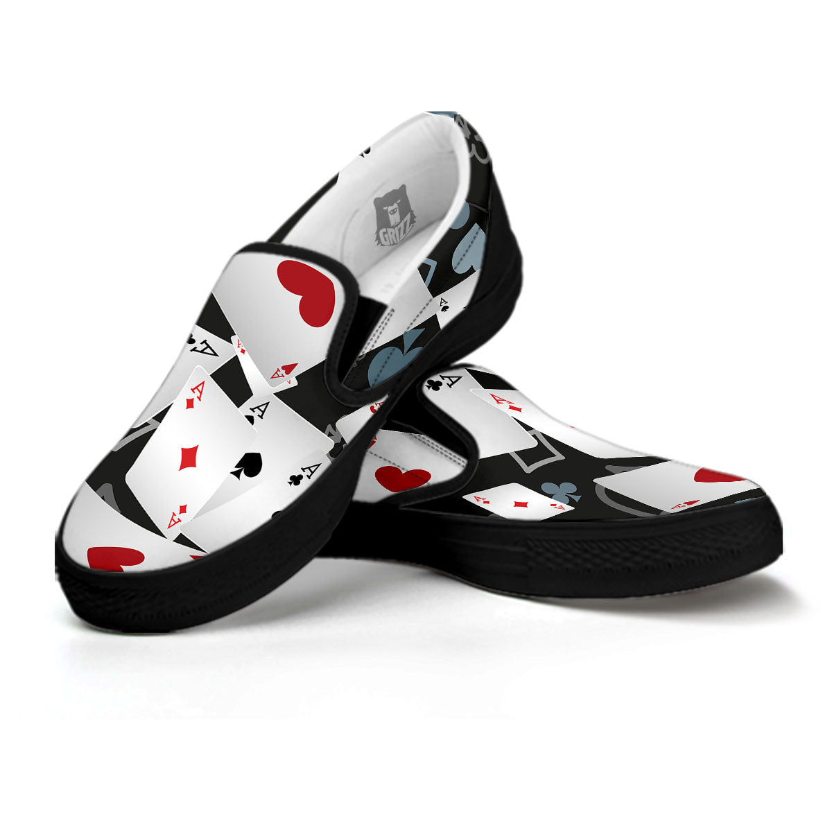 Casino Card Falling Print Black Slip On Shoes-grizzshop