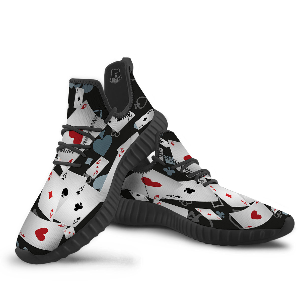 Casino Card Falling Print Black Walking Shoes-grizzshop