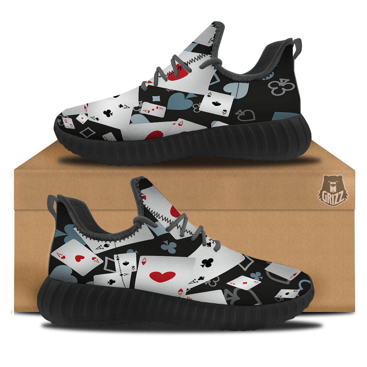 Casino Card Falling Print Black Walking Shoes-grizzshop