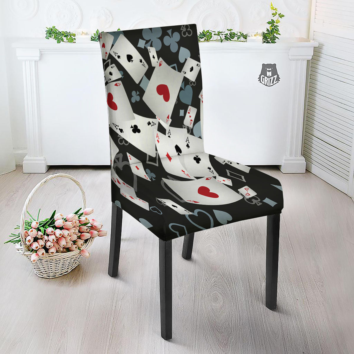 Casino Card Falling Print Dining Chair Slipcover-grizzshop